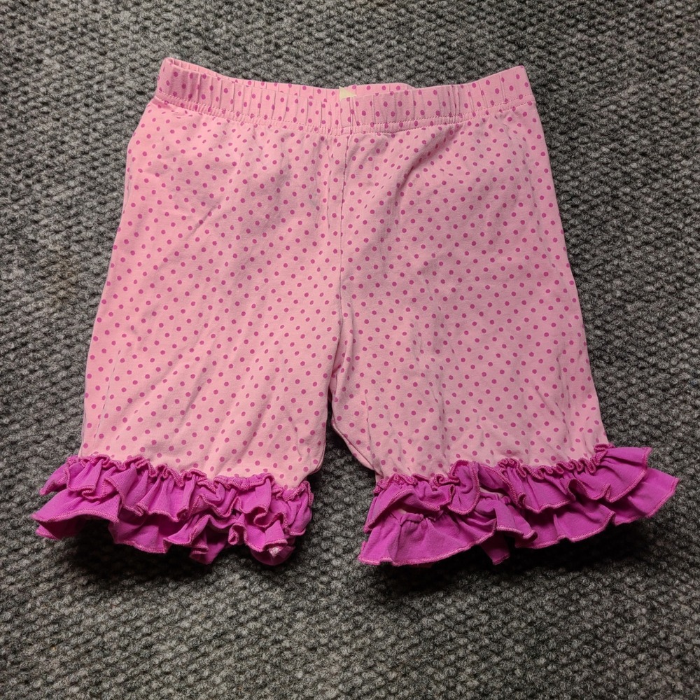 Matilda Jane Girls Pink Polka Dot Ruffle Shorts Floral Bow Pockets